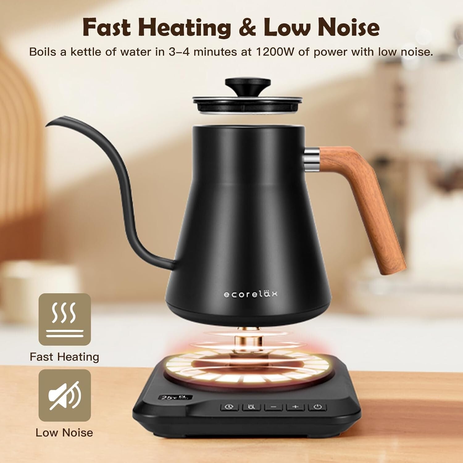1L Stainless Steel Electric Gooseneck Kettle - Fast Heating & Automatic Shut-off