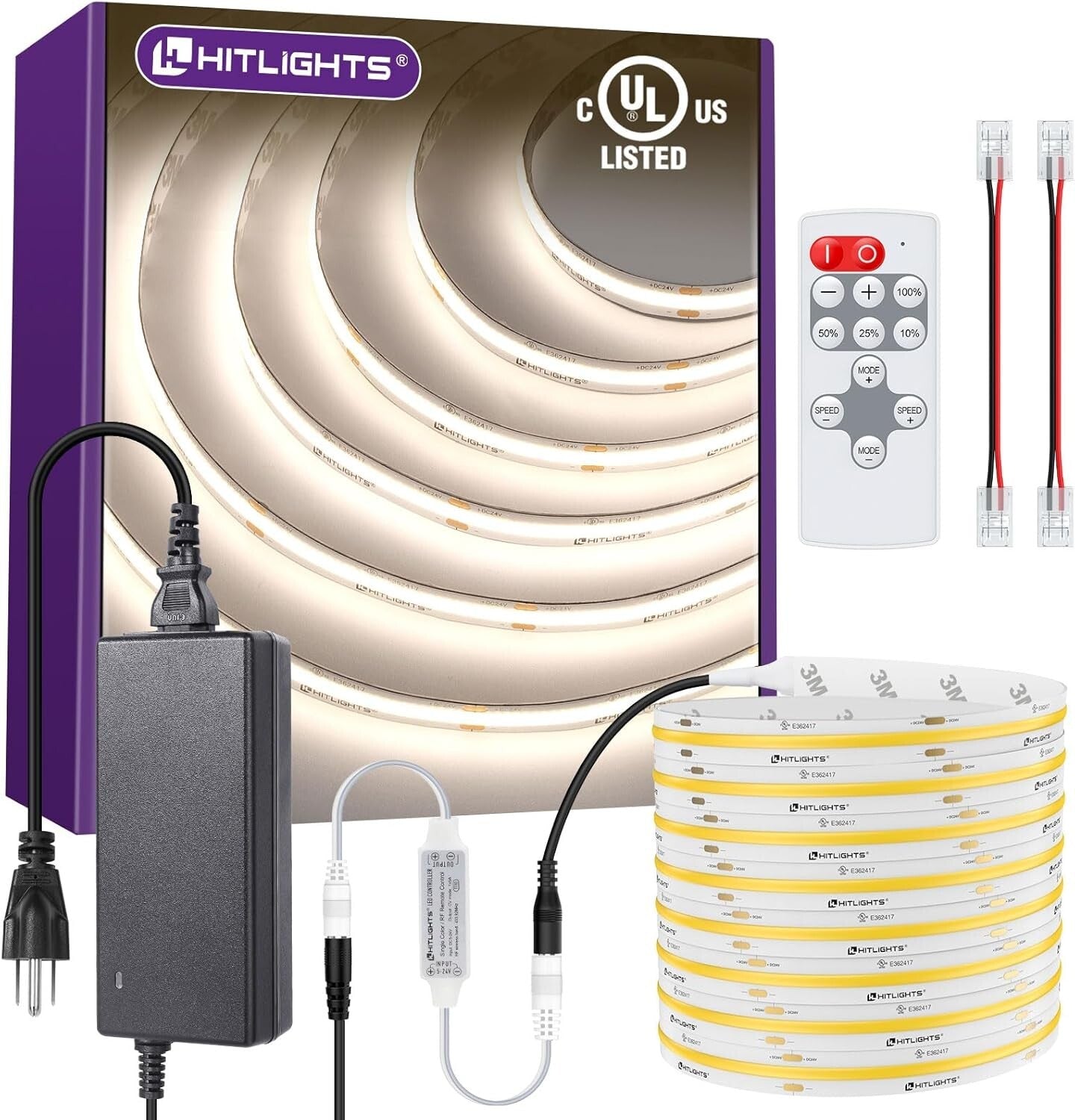16.4ft Dimmable COB LED Strip Lights Kit with Remote - 4000K Lighting Solution