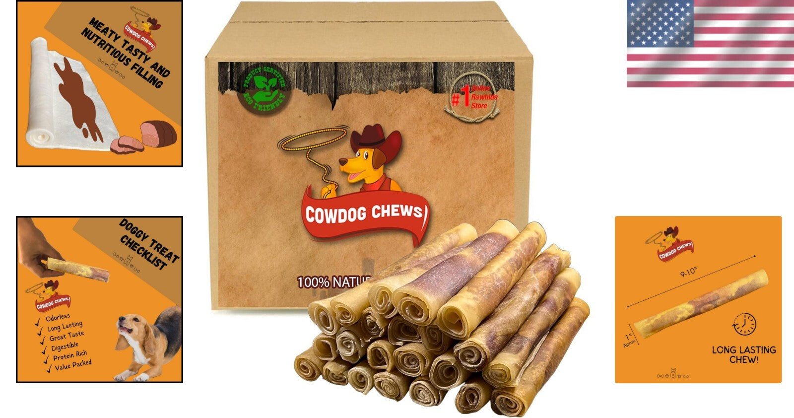 Gourmet Meaty 9-10" Beef Rolls for Aggressive Chewers – 20 Natural Dog Treats