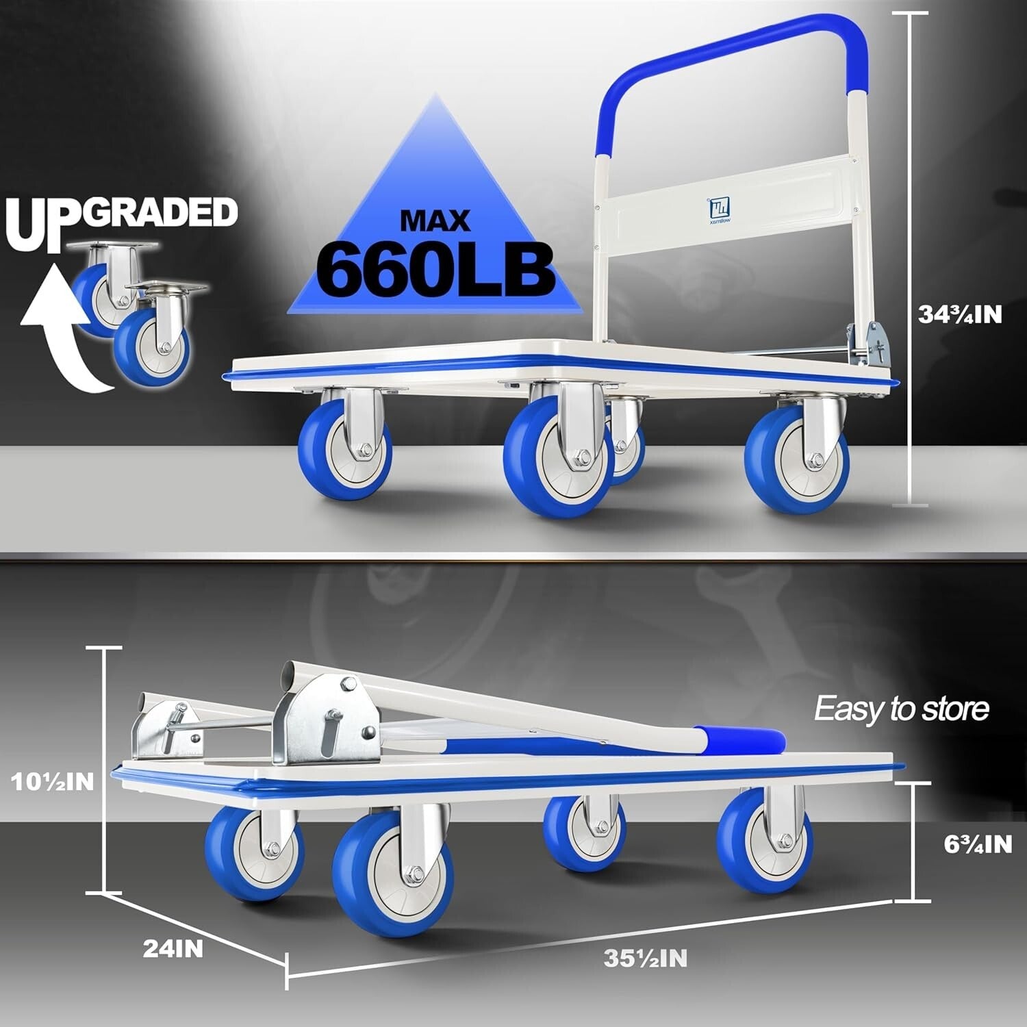 Easy-Store Heavy-Duty Dolly with 360° Wheels - Ideal for Moving & Transport