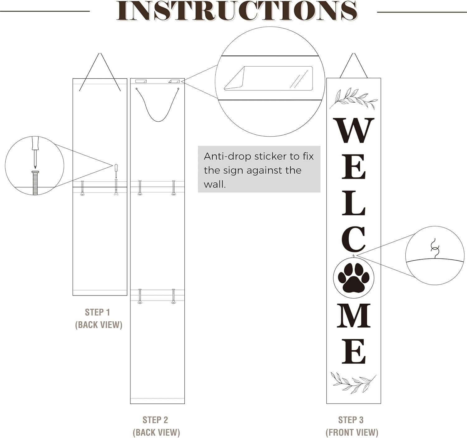 Charming 3.9ft Leaning Welcome Sign with 10 Seasonal Icons - Handmade Decor