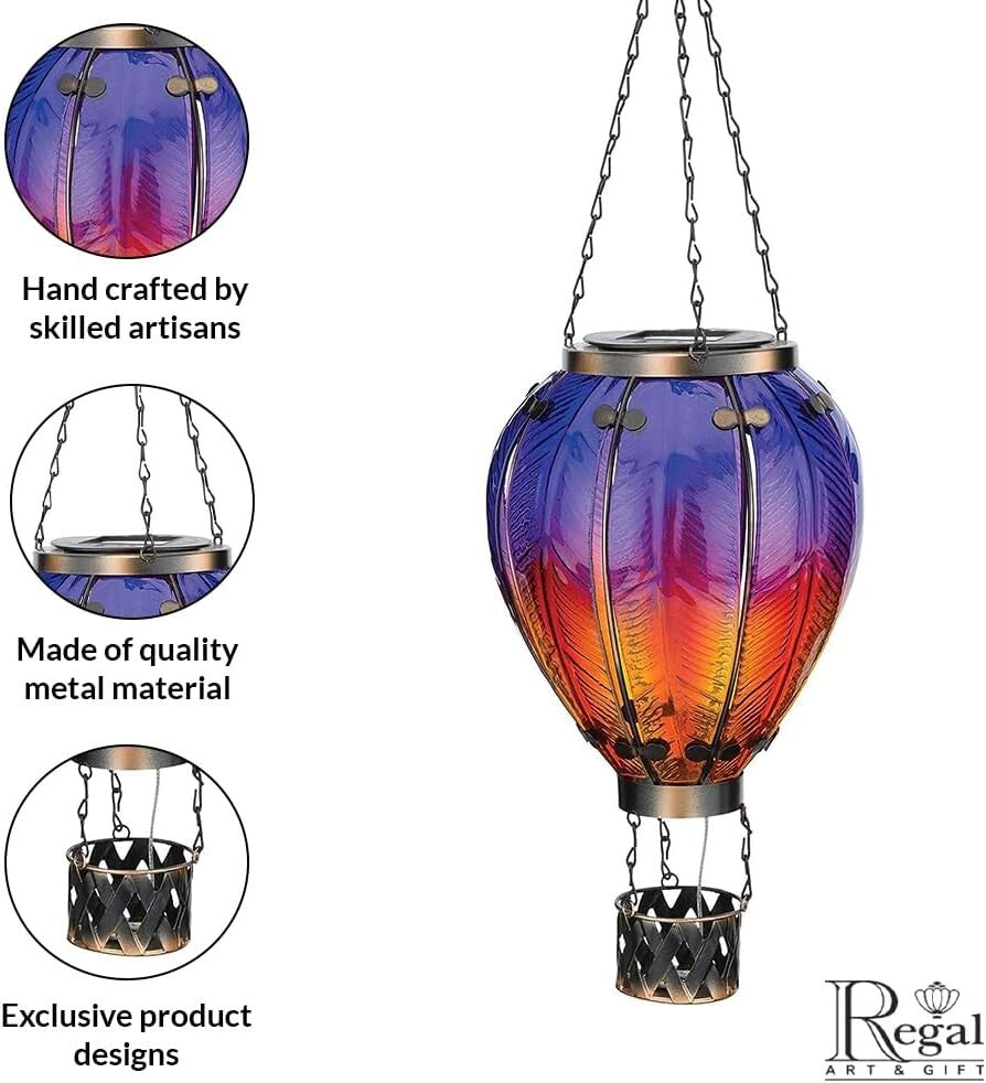 Durable Metal and Glass Solar Hot Air Balloon Lantern – Perfect for Garden Decor