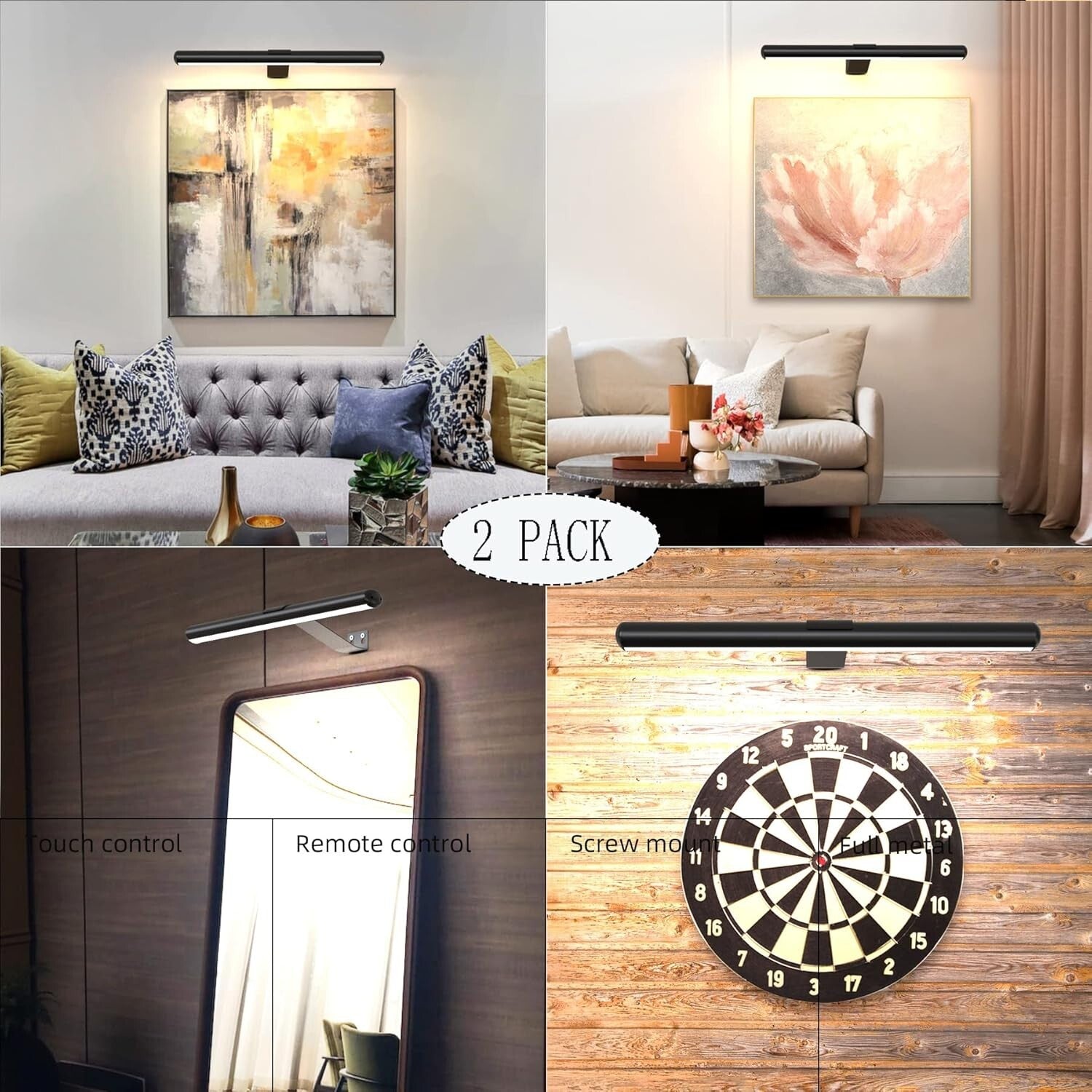 Battery Operated Magnetic Picture Lights with 3 Color Settings & Remote Control