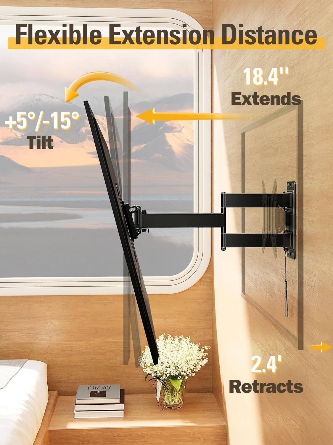 Innovative RV TV Mount with Locking Mechanism - 17-43 Inch Full Motion Design