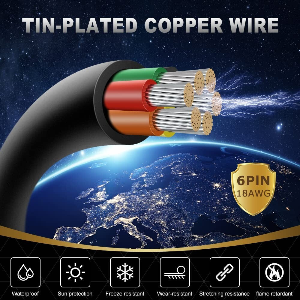100FT 18 Gauge 6 Conductor Tinned Copper Wire for Versatile Electrical Projects