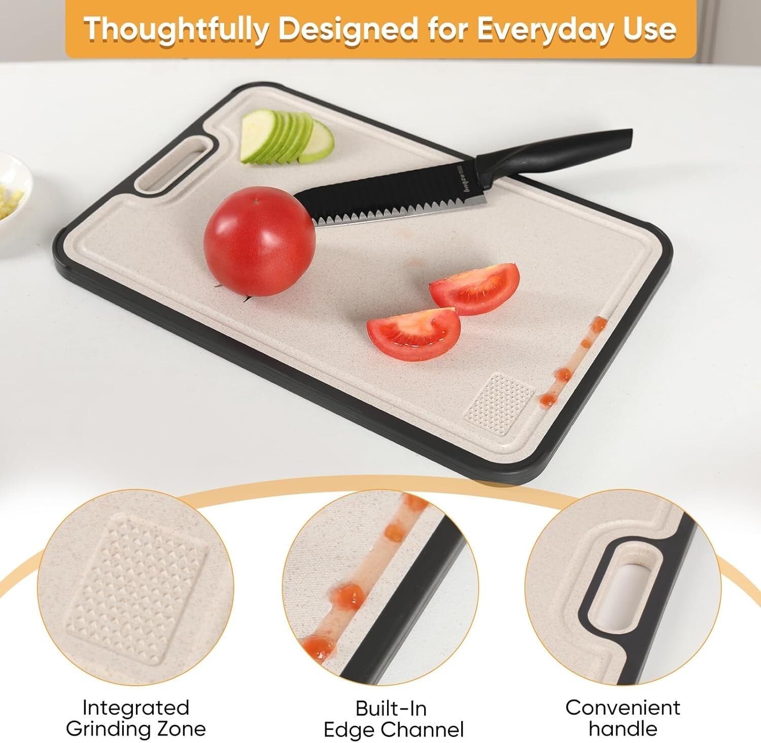 Large 15" GR2 Titanium Cutting Board with Built-in Juice Groove - Versatile Prep