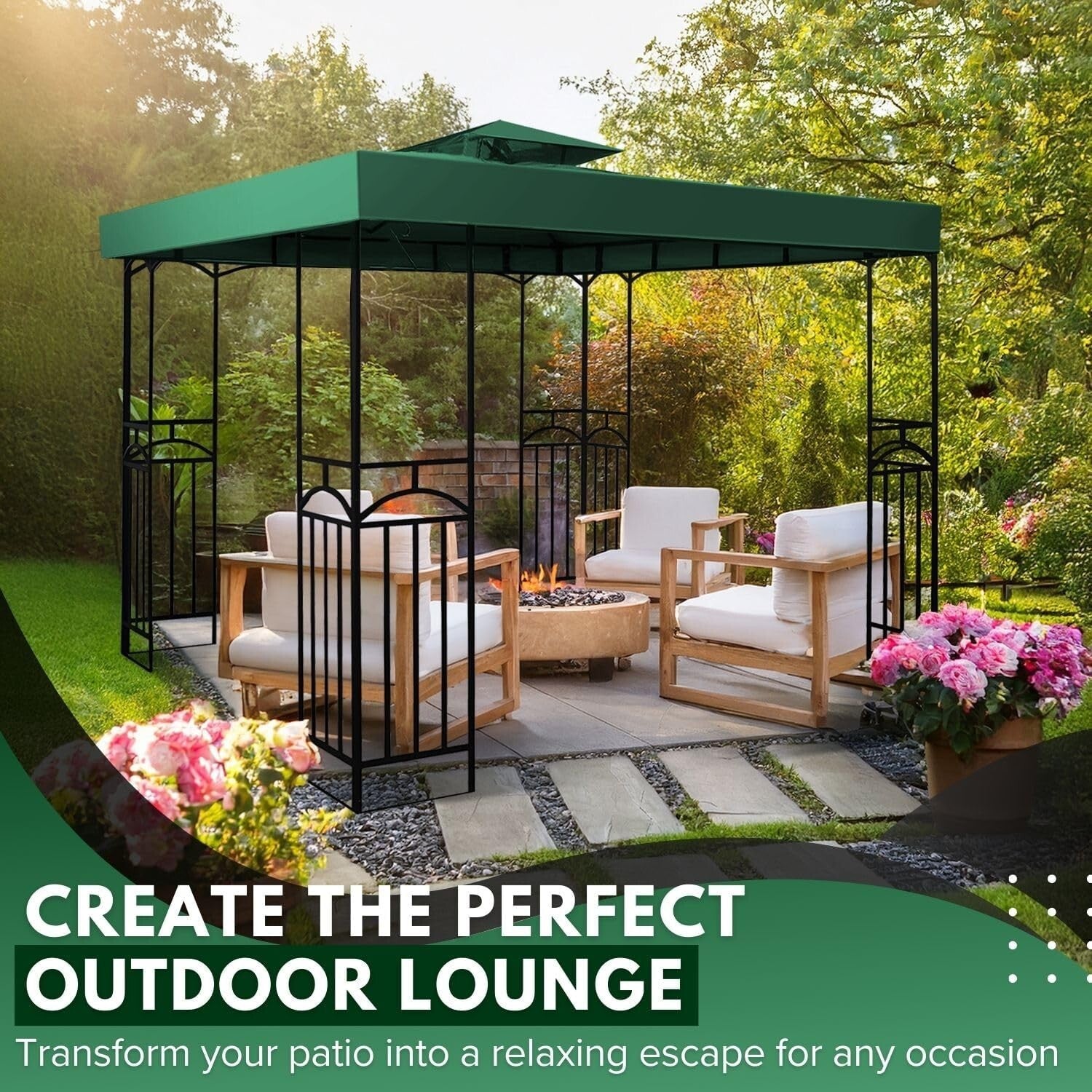 Double Tier 10x10 Gazebo Replacement Canopy - Water-Resistant & Easy Setup