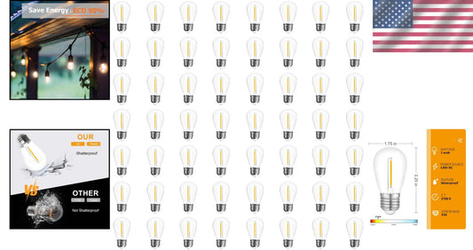 Durable Outdoor 48-Pack S14 Warm White LED String Light Bulbs - 25,000 Hour Life