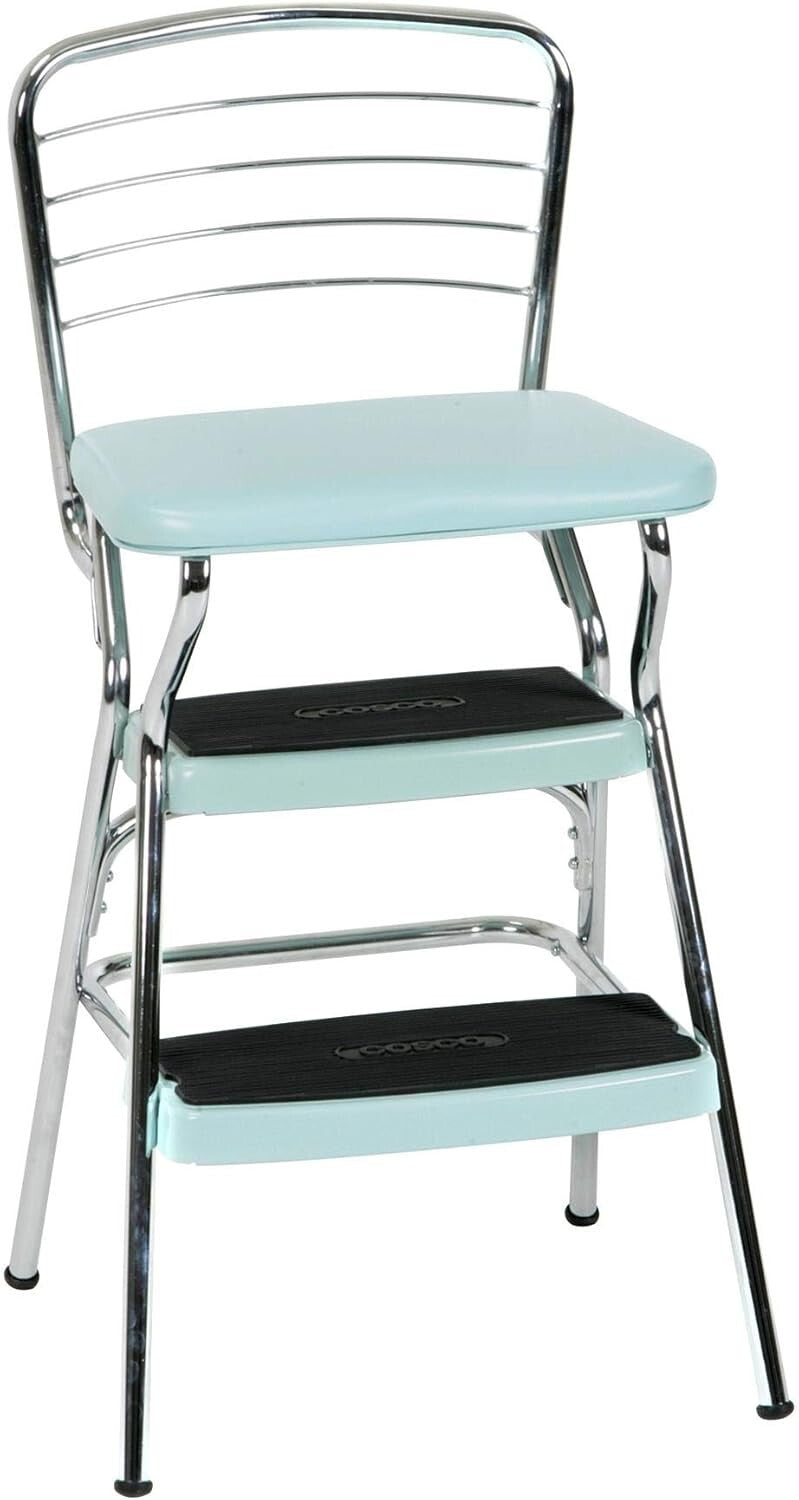 Functional Teal Chair with Flip-Up Step Stool and Non-Marring Legs - Adult Size