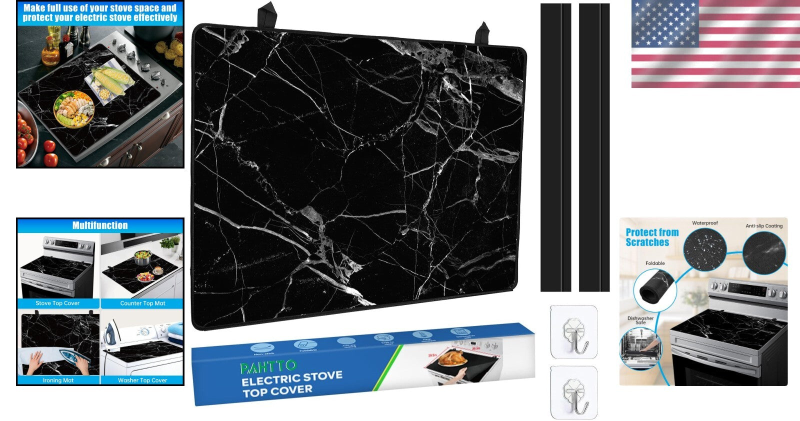 Dishwasher Safe Black Marble Stove Top Cover & Silicone Gap Covers - 28.5"x20.5"