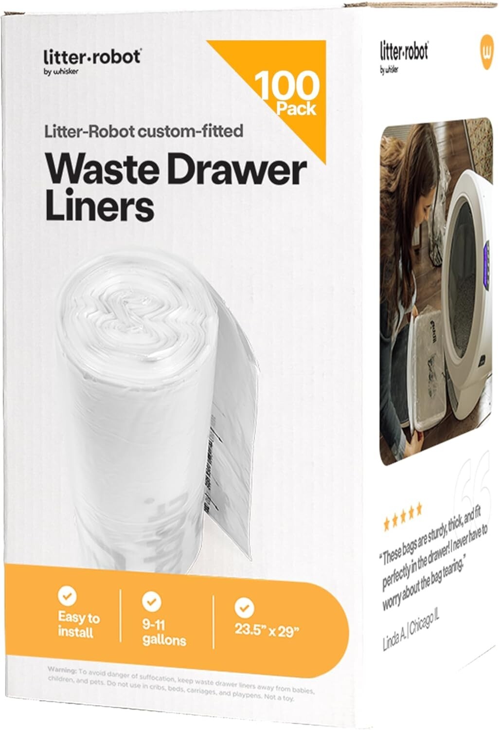 Litter-Robot Waste Drawer Liners, 100 Count - Hassle-Free Litter Box Solution