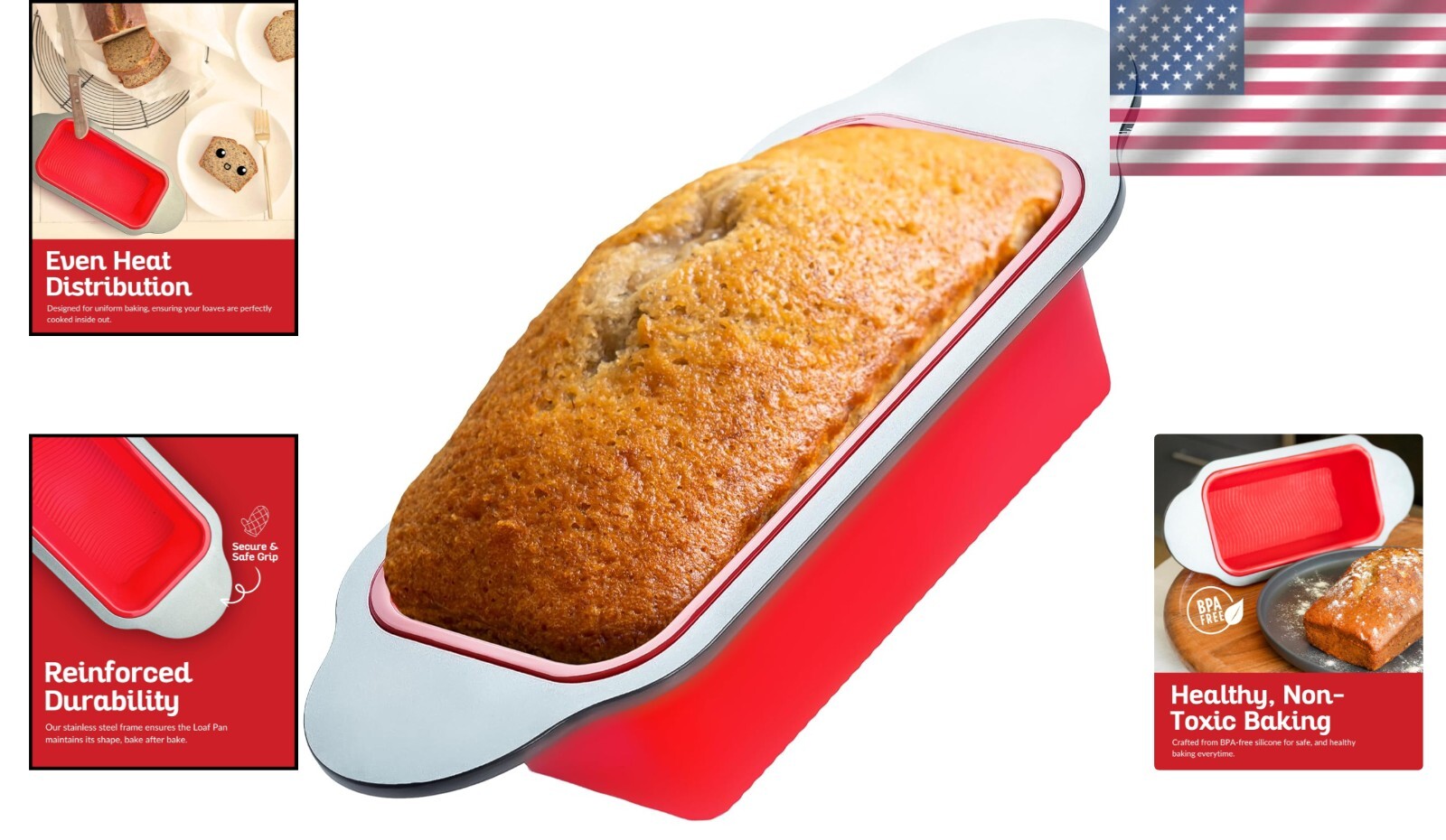 9x5 Premium Silicone Bread Loaf Pan - Dishwasher Safe with Heavy-Duty Design