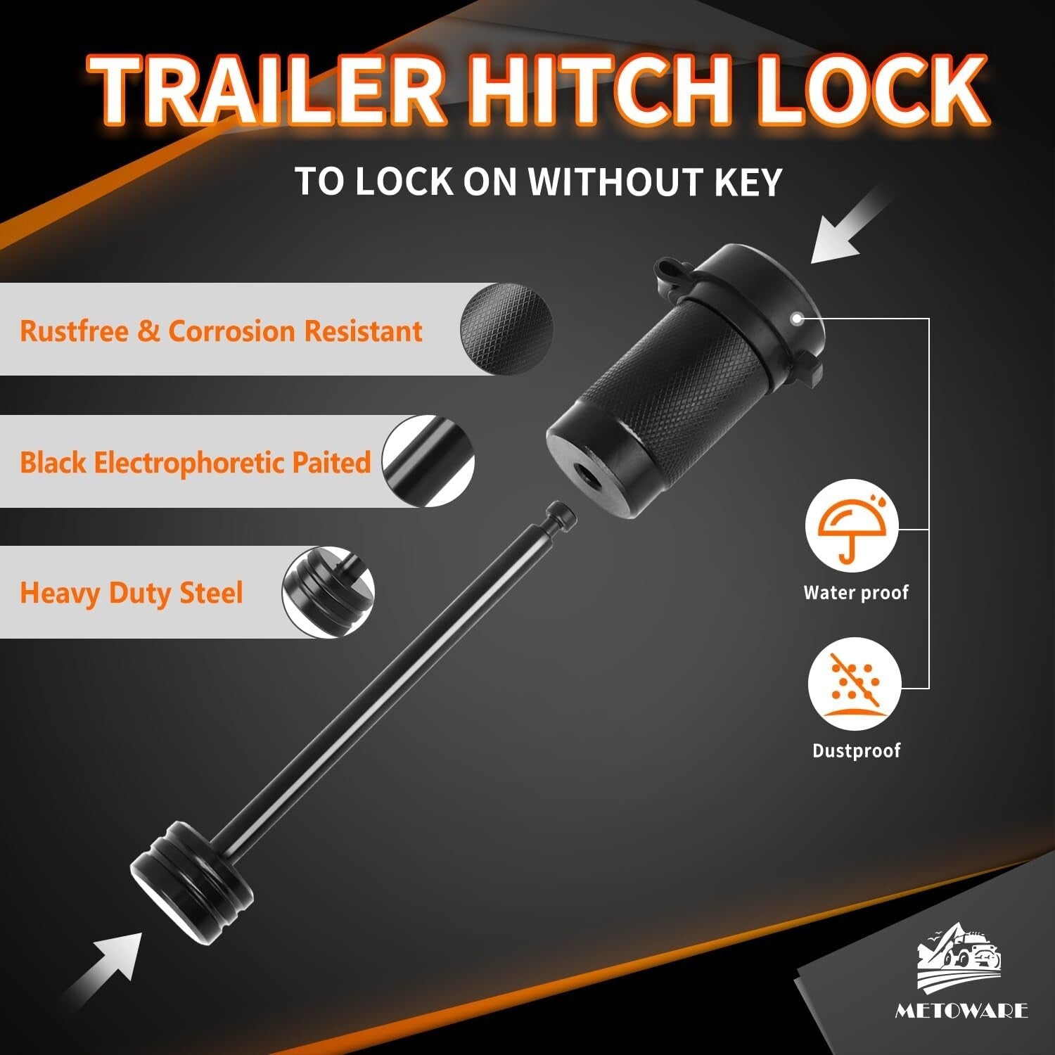 Modern Dogbone Style Trailer Coupler Lock 1/4" Dia – Easy Push-to-Lock Design