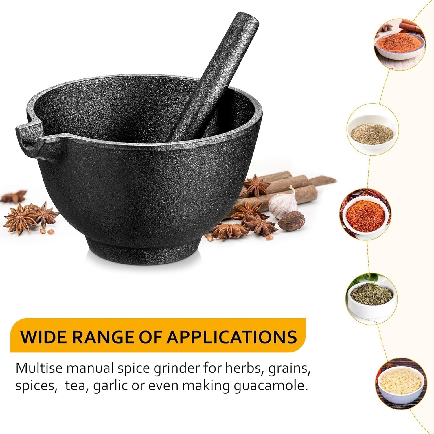 6.5 Inch Pestle and 3 Cup Mortar - Effortless Spice Grinding for Gourmet Recipes