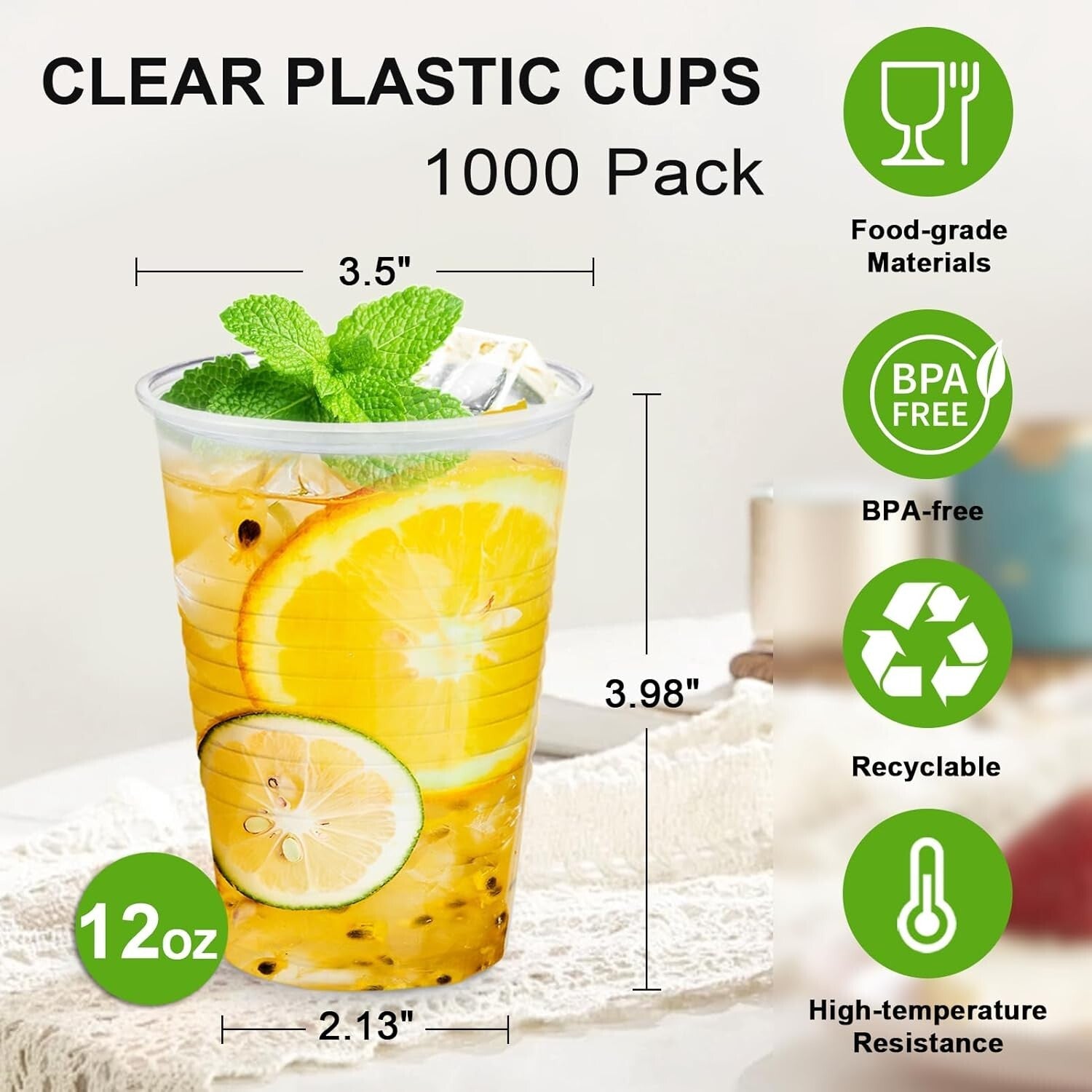 1000 Count Clear Plastic Cups, 12 oz - Perfect for Smoothies, Iced Drinks & More