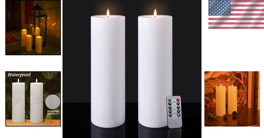 12" Waterproof LED Pillar Candles with Timer - Remote Control for Outdoor Bliss
