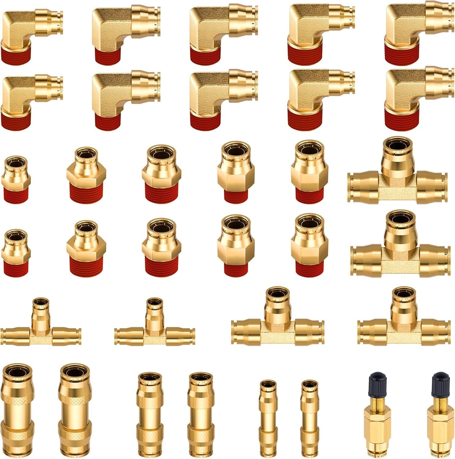 34 Pcs Brass DOT Air Brake Fittings Kit - Quick Connect for Trucks & Industry