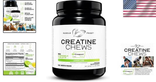 Chewable Vegan Creatine Tablets - 360 Lemon Lime Flavor for Workout Recovery