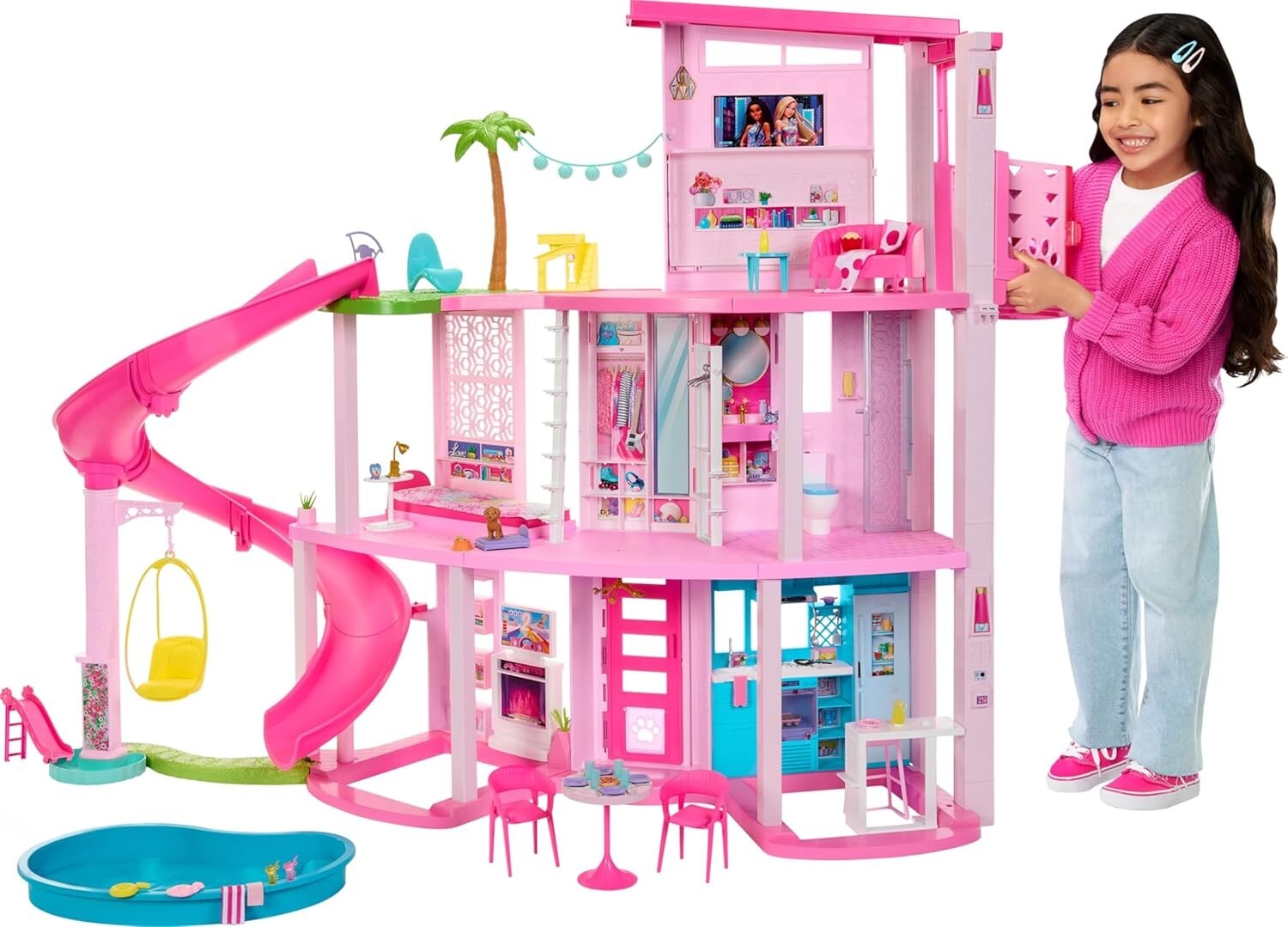 DreamHouse Doll House Playset with 75+ Fun Pieces Including Pool Slide and Pets