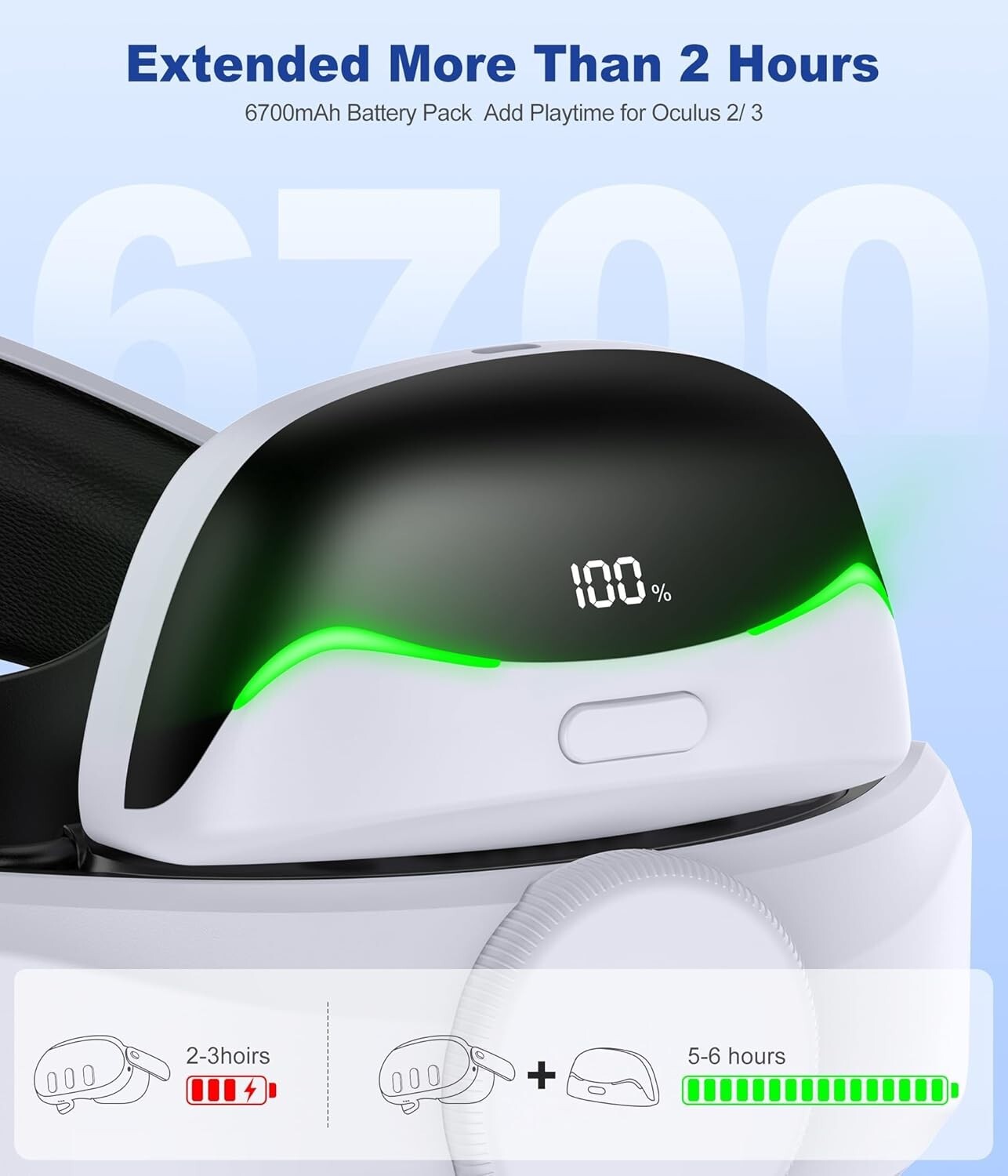 Enhanced Comfort Battery Head Strap for Quest 3/3S/2 - 2-3 Hours Extra Playtime