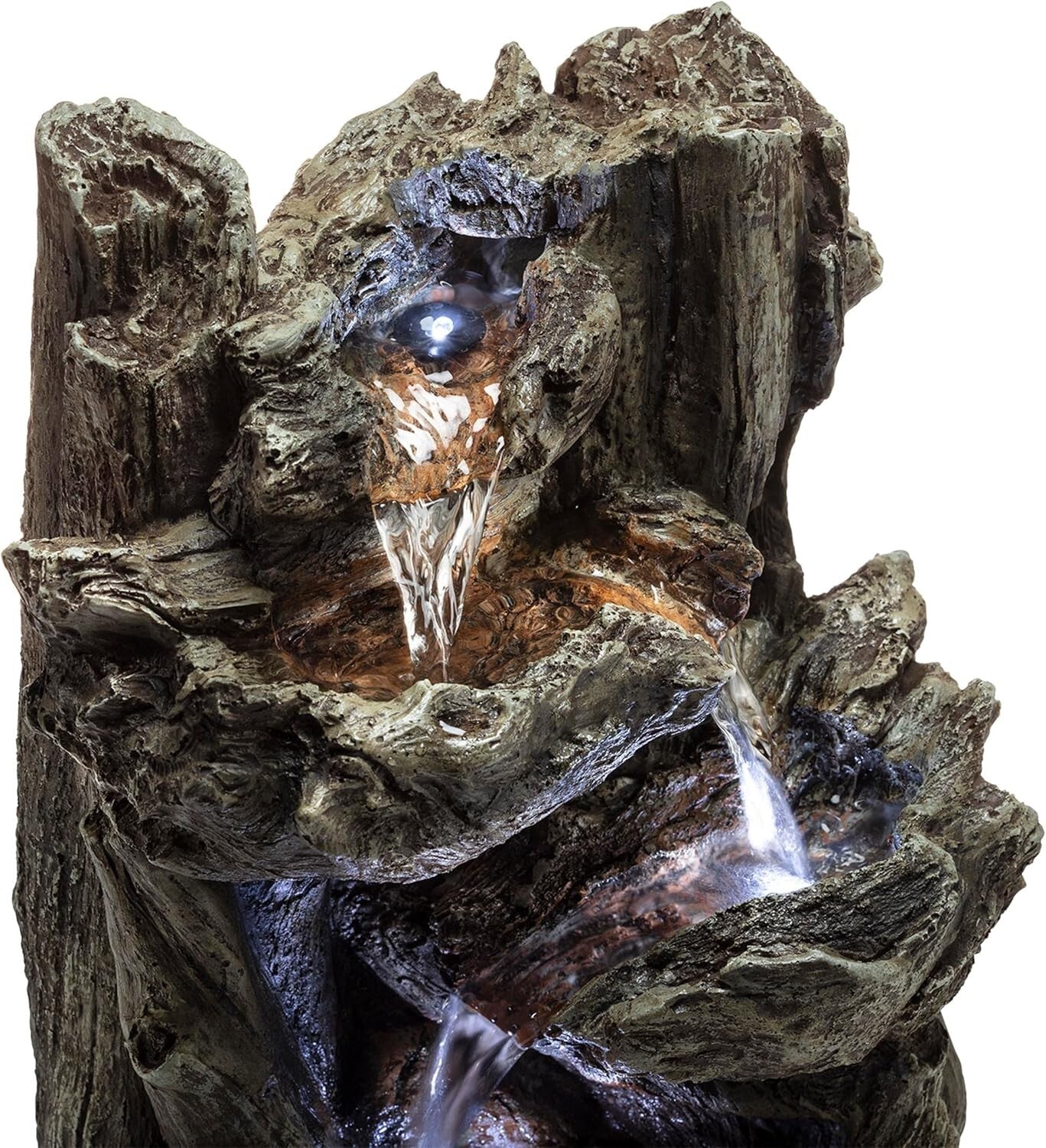 Compact 14" Tall Log Fountain with Cascading Water & LED for Indoor Serenity