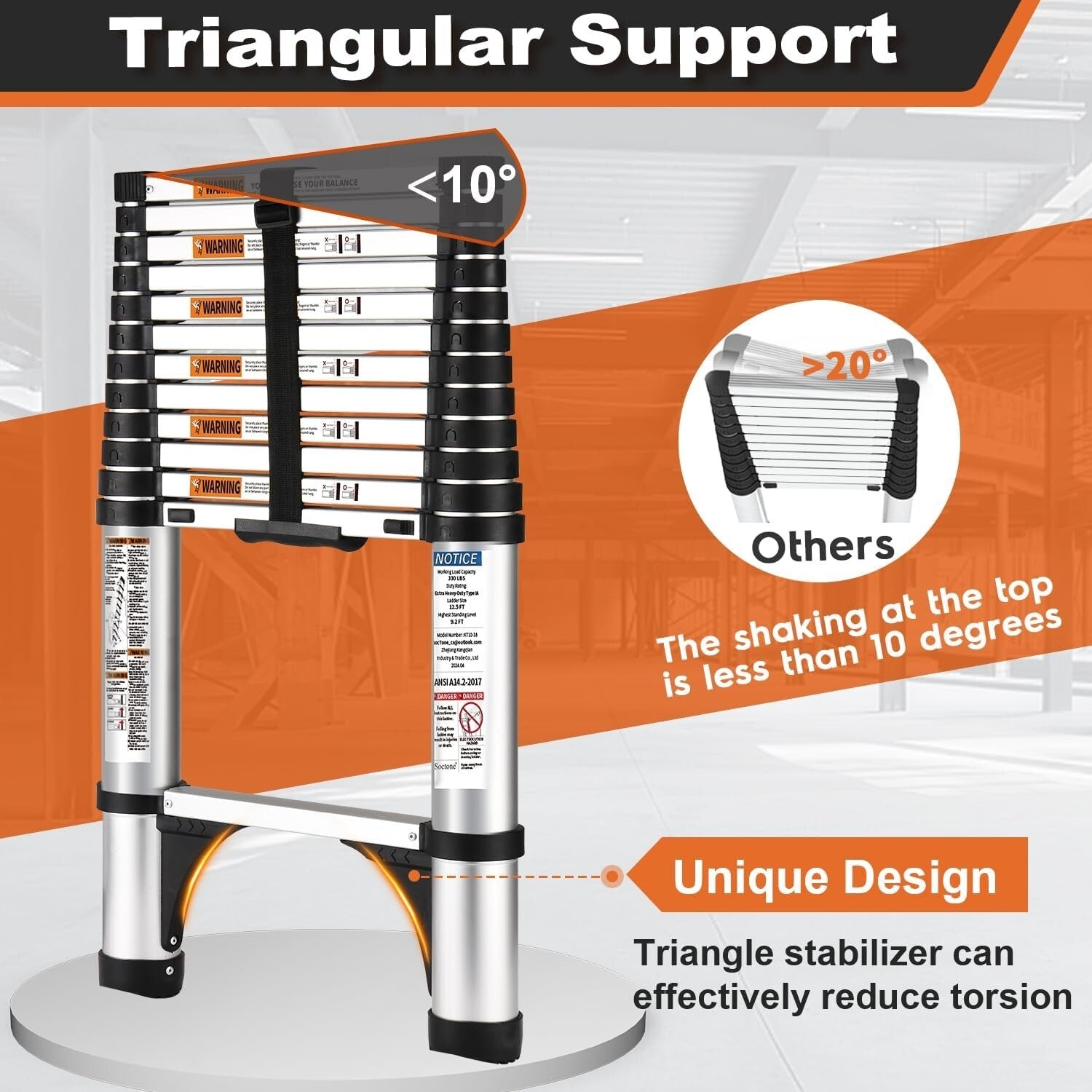 Portable Telescoping Ladder 10.5 FT, Easy Store & Transport with 2-Year Warranty