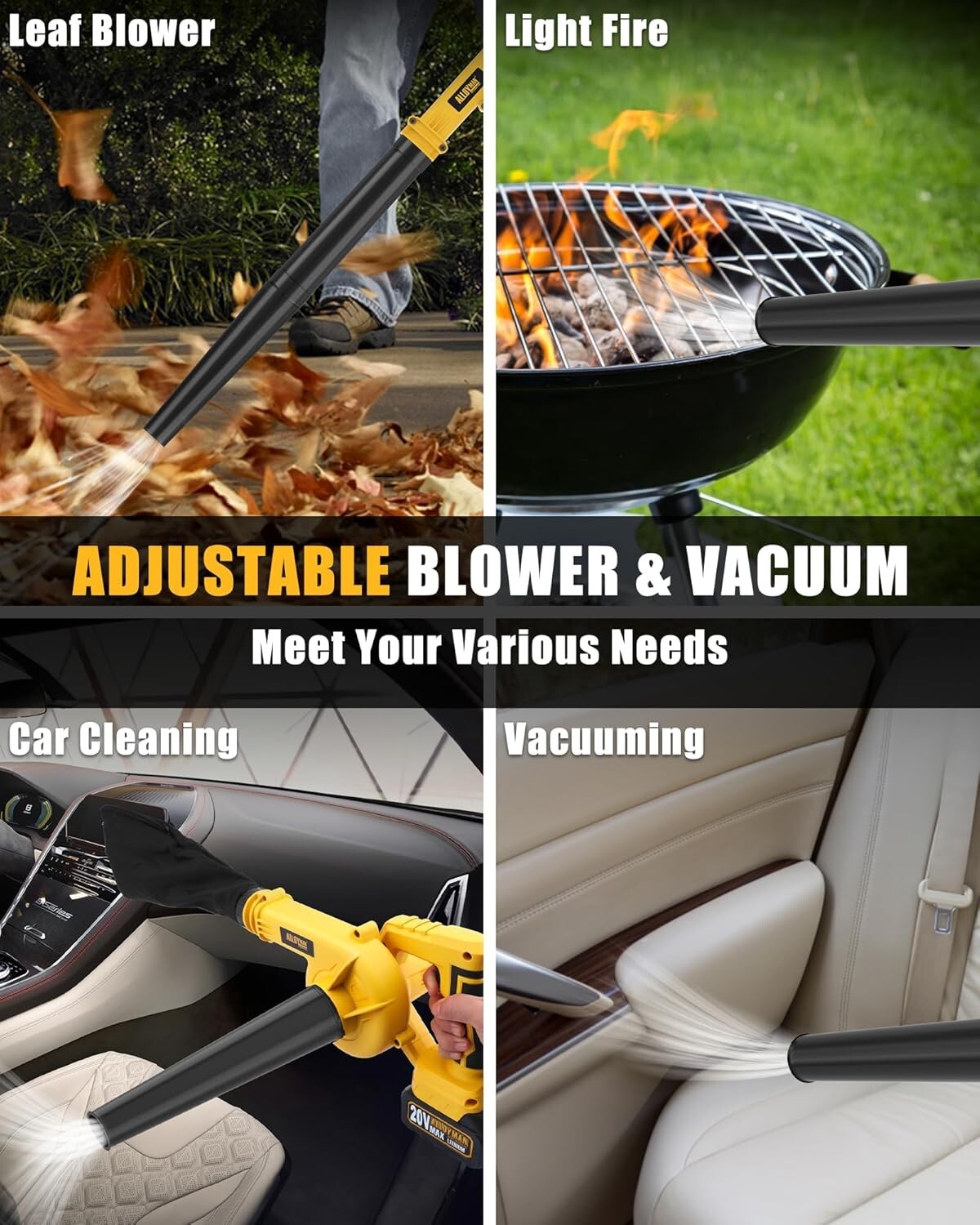 20V Cordless Leaf Blower & Vacuum - High Power, Lightweight & Adjustable Nozzle