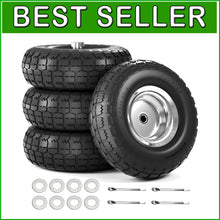 Load image into Gallery viewer, Durable 10 Inch Flat Free Tires for Hand Trucks - 4 Pack with Double Bearings