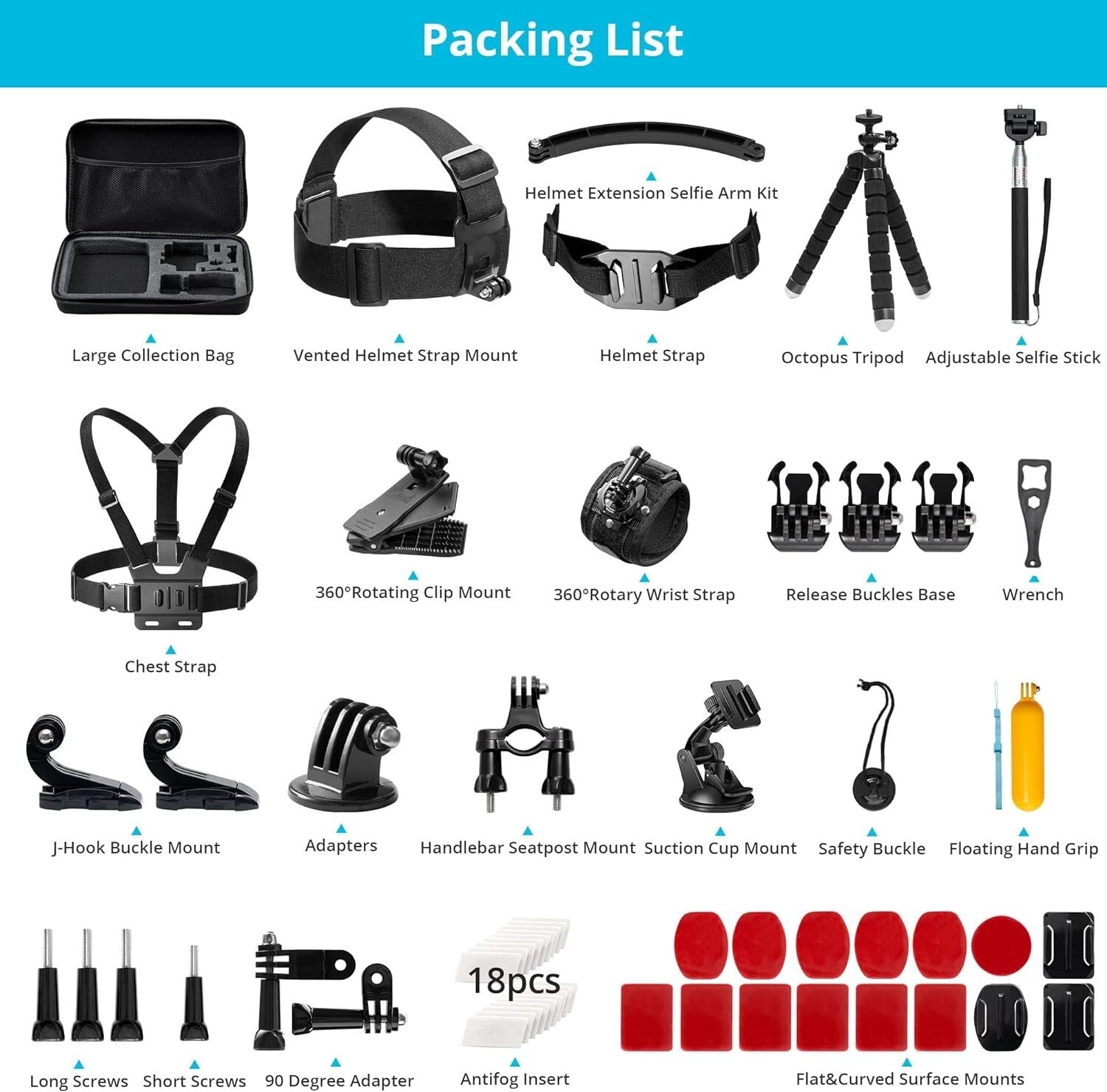 60 in 1 Action Camera Accessories Kit for GoPro Hero & More - All-in-One Solu...