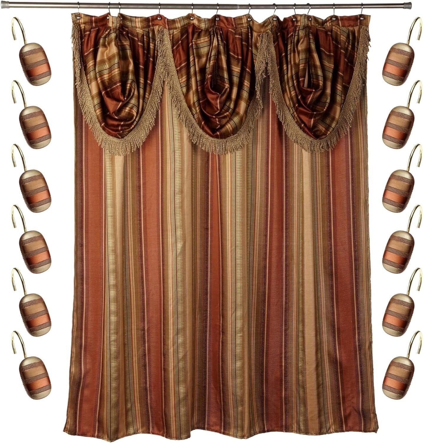 Durable 13-Piece Bathroom Shower Curtain Set with Elegant Striped Pattern