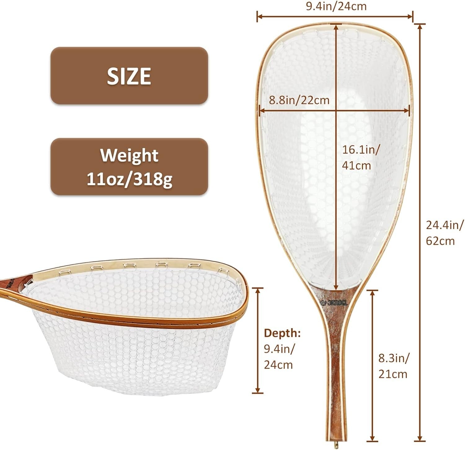 Wooden Frame Trout Landing Net with Magnetic Release - Ideal for Catch & Release