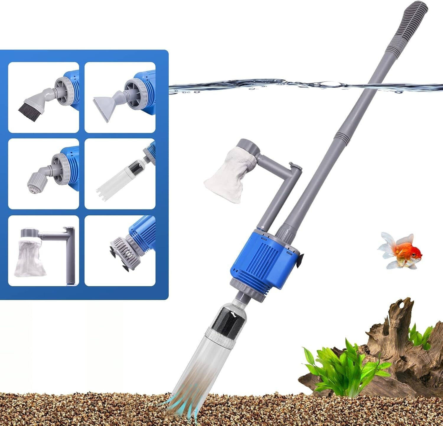 6-in-1 Electric Aquarium Cleaner: 12V, 28W Gravel Vacuum for 10-200 Gallon Tanks