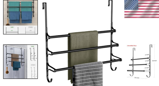 Durable Over The Door Towel Rack - 24.2" Triple Hook Design for Small Bathrooms