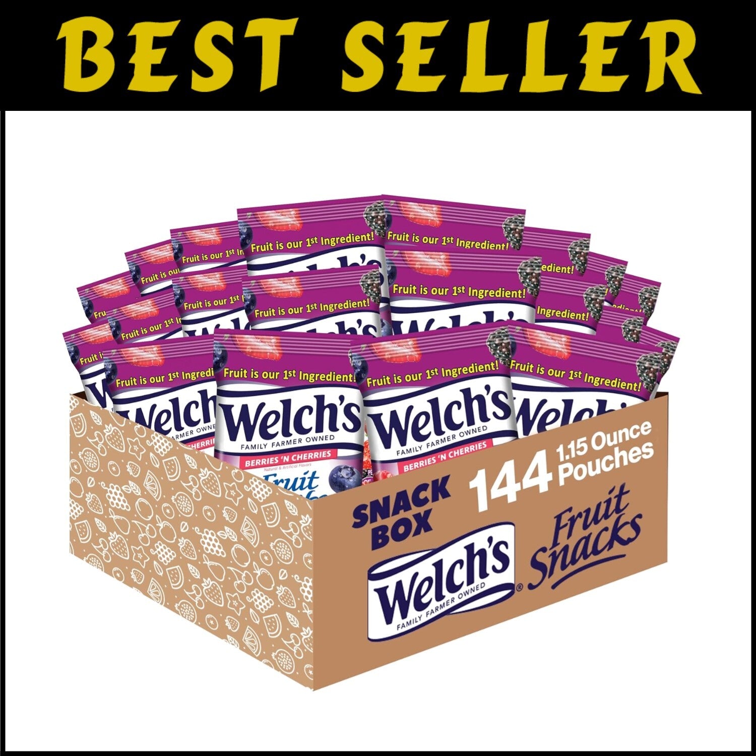 Bulk Pack of 144 Welch's Fruit Snacks, Berries 'n Cherries - Real Fruit Goodness