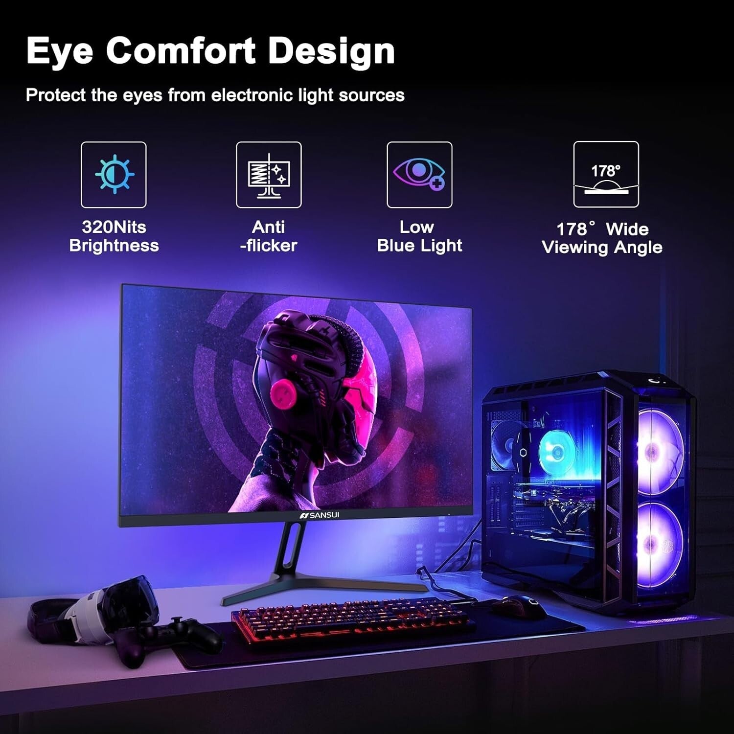 27 Inch QHD 2560x1440 180Hz Monitor: Fast-Response, Eye Care, Adjustable Stand