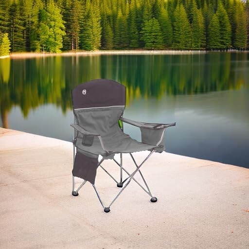 Spacious Outdoor Quad Chair with Cushioned Back & Integrated Cooler - Grey/Black