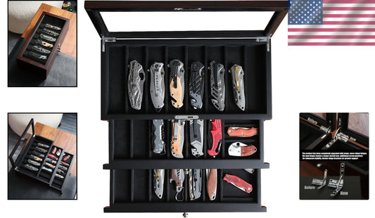 Sturdy Ebony Knife Display Box - Organize and Showcase Your Collection