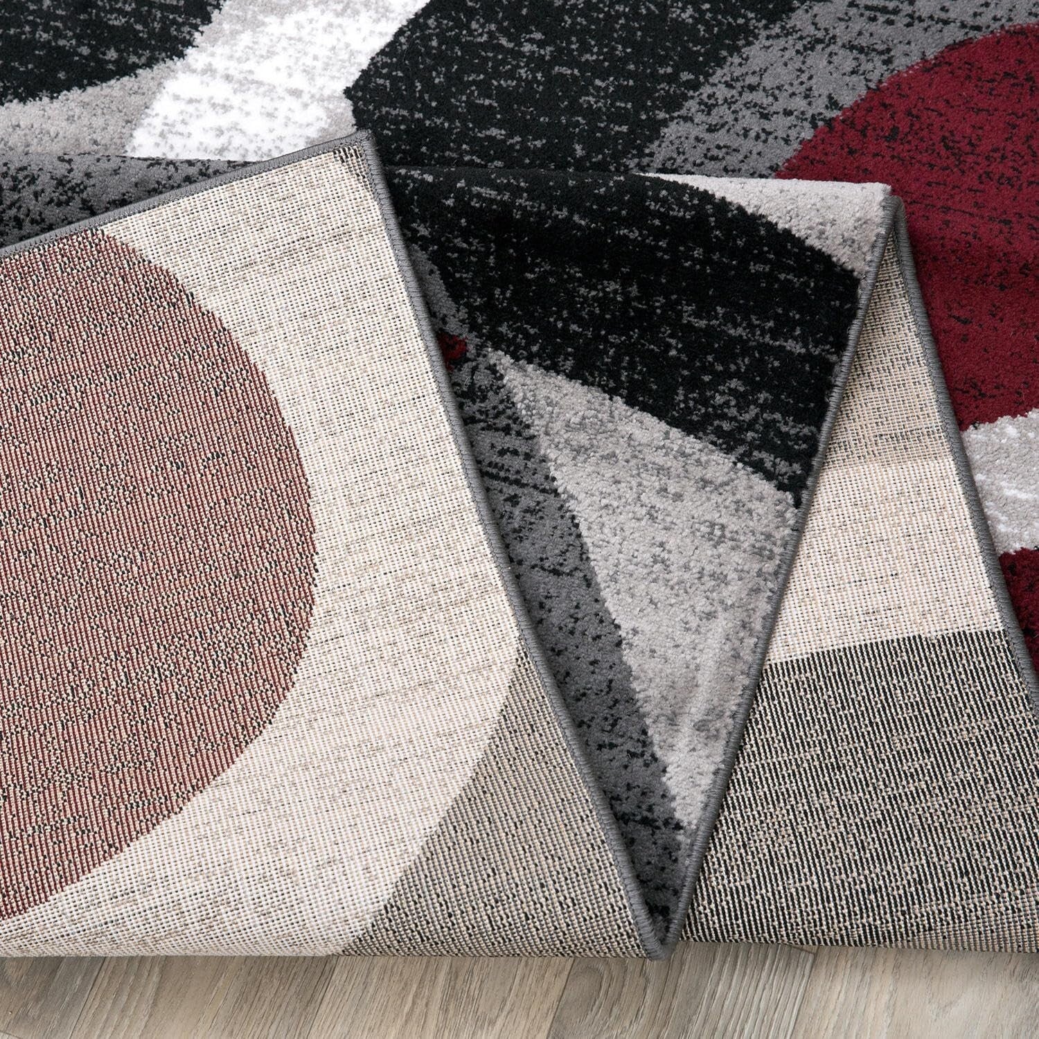 Durable Red Abstract Geometric Runner Rug - Perfect for Living Rooms & Kitchens