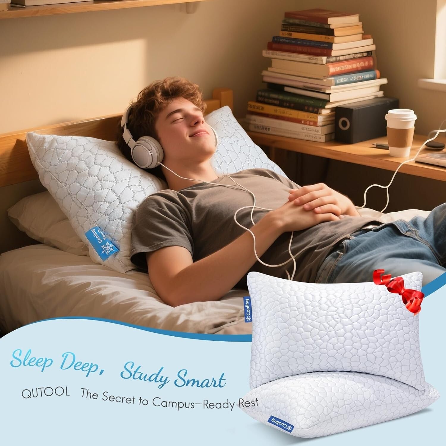 Luxury Cooling Pillows Set of 2 - Soft Gel Memory Foam for Side & Back Sleepers