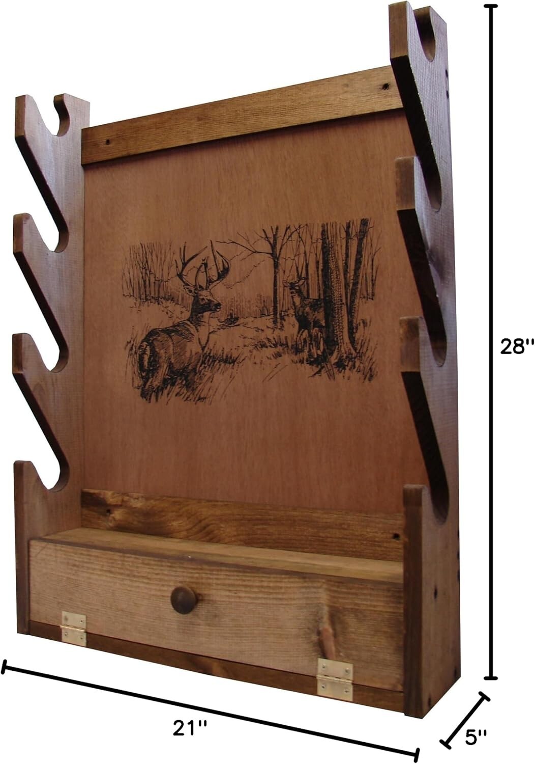 Deer Print Gun Rack - Wall Mounted Wooden Holder for Four Firearms & Accessories