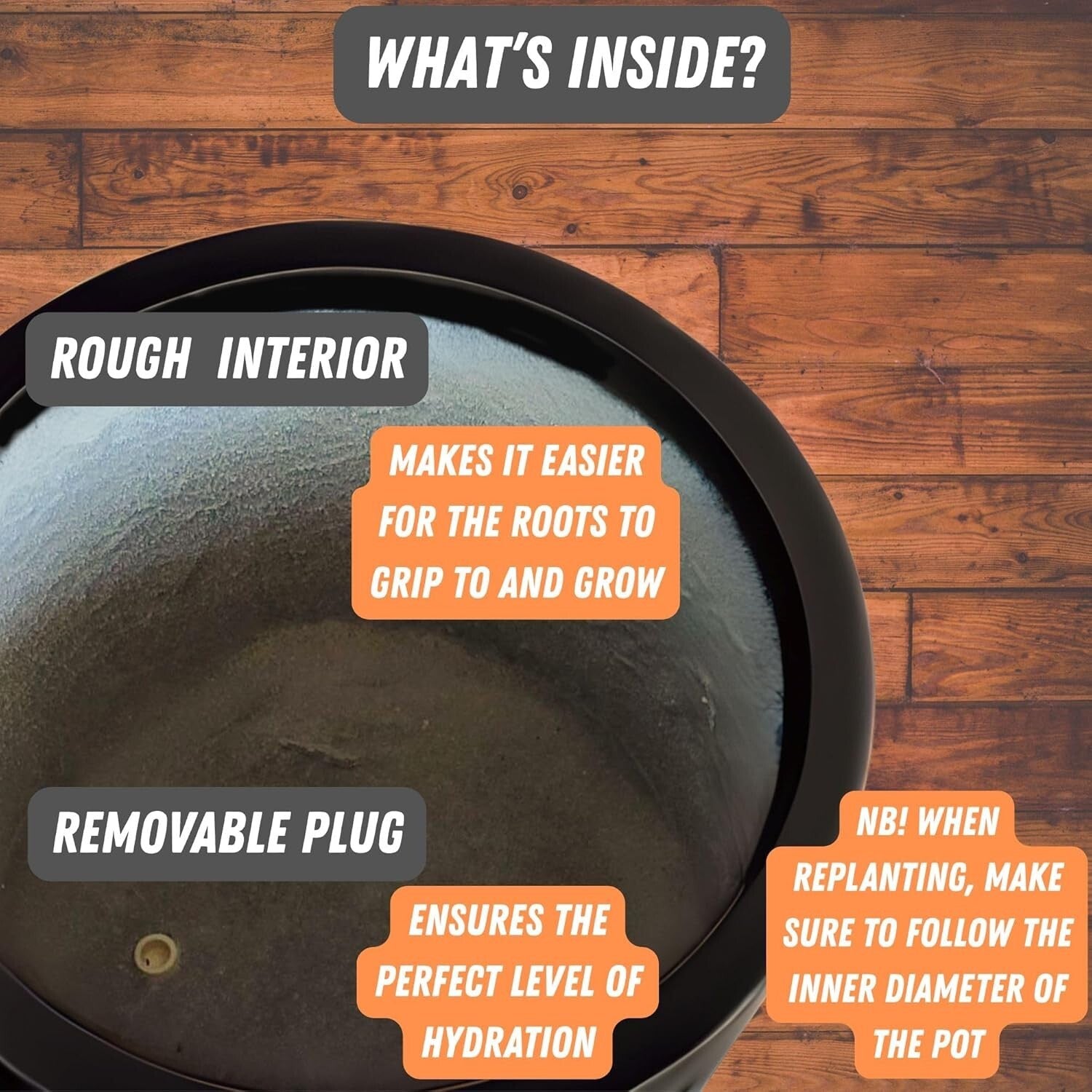 14.6 Inch XL Matte Black Fiberstone Planter with Drainage for Indoor/Outdoor