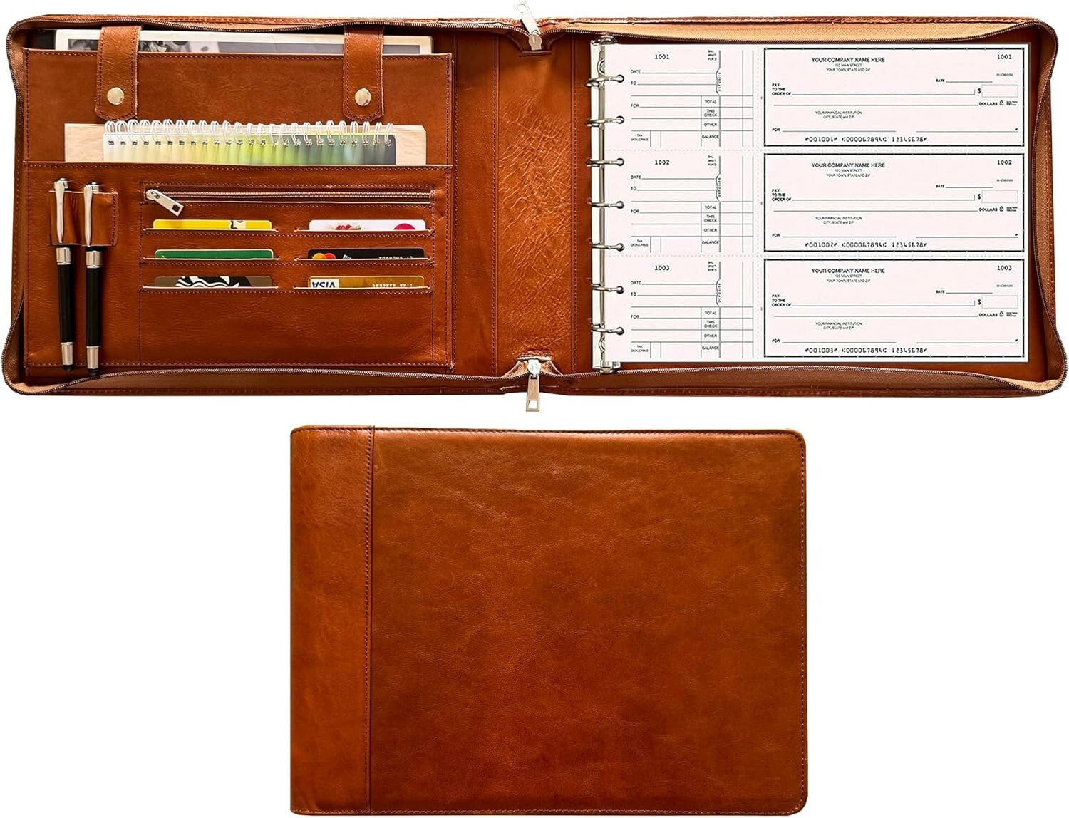 Personalized Leather Check Binder Portfolio - Holds 600 Checks, 9x13 Sheets