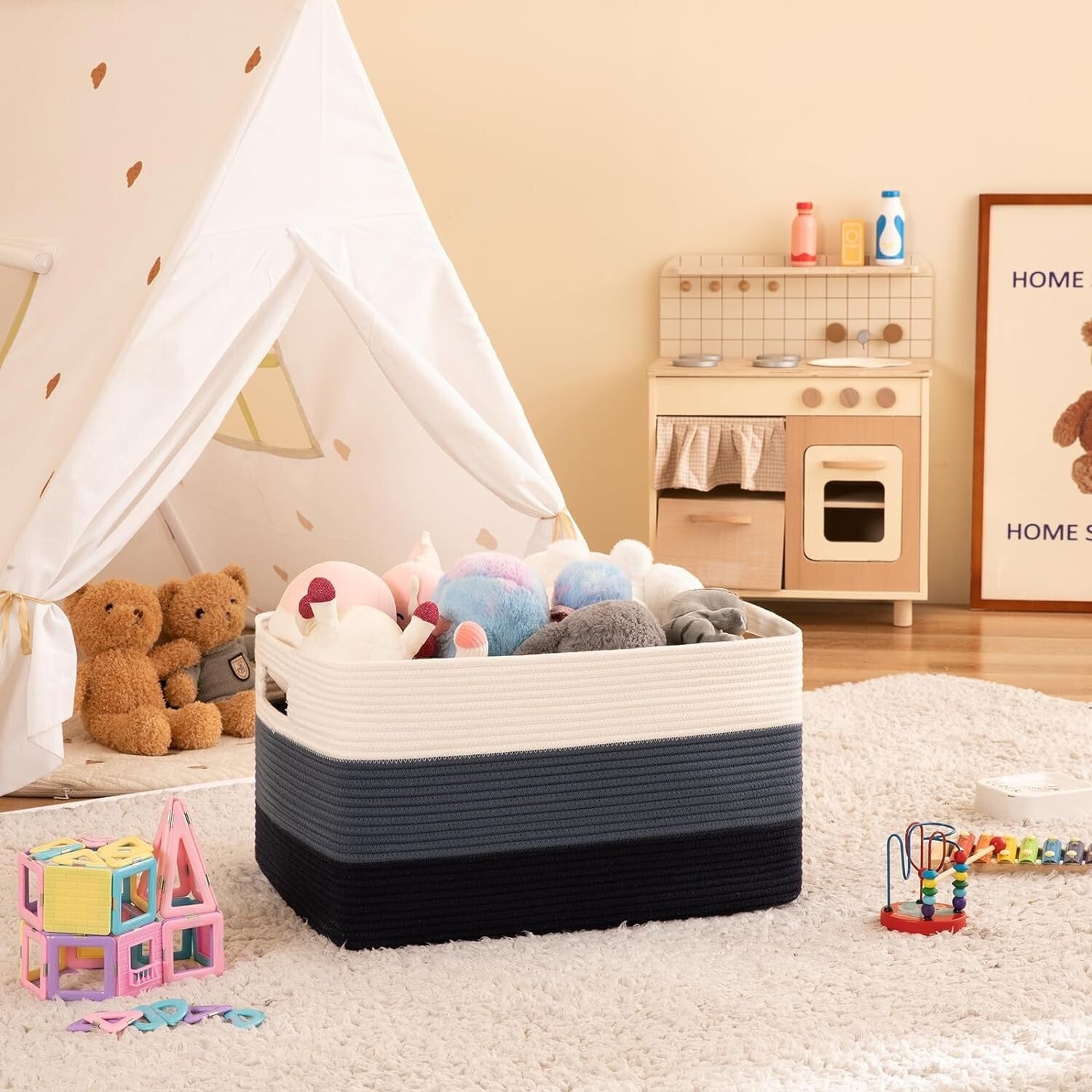 Spacious Gradient Blue Rectangular Basket - Large Storage for Living Spaces