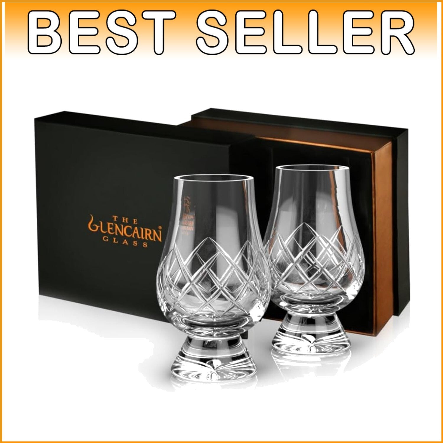 Elegant Mouth Blown Whiskey Glass Set of 2 - Traditional Cut Design, Gift Boxed