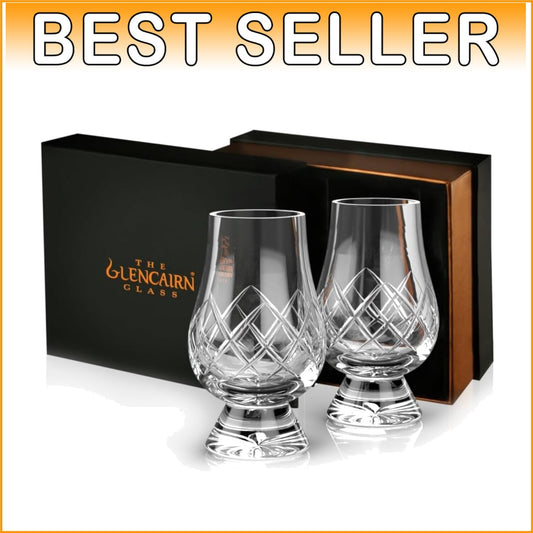 Elegant Mouth Blown Whiskey Glass Set of 2 - Traditional Cut Design, Gift Boxed