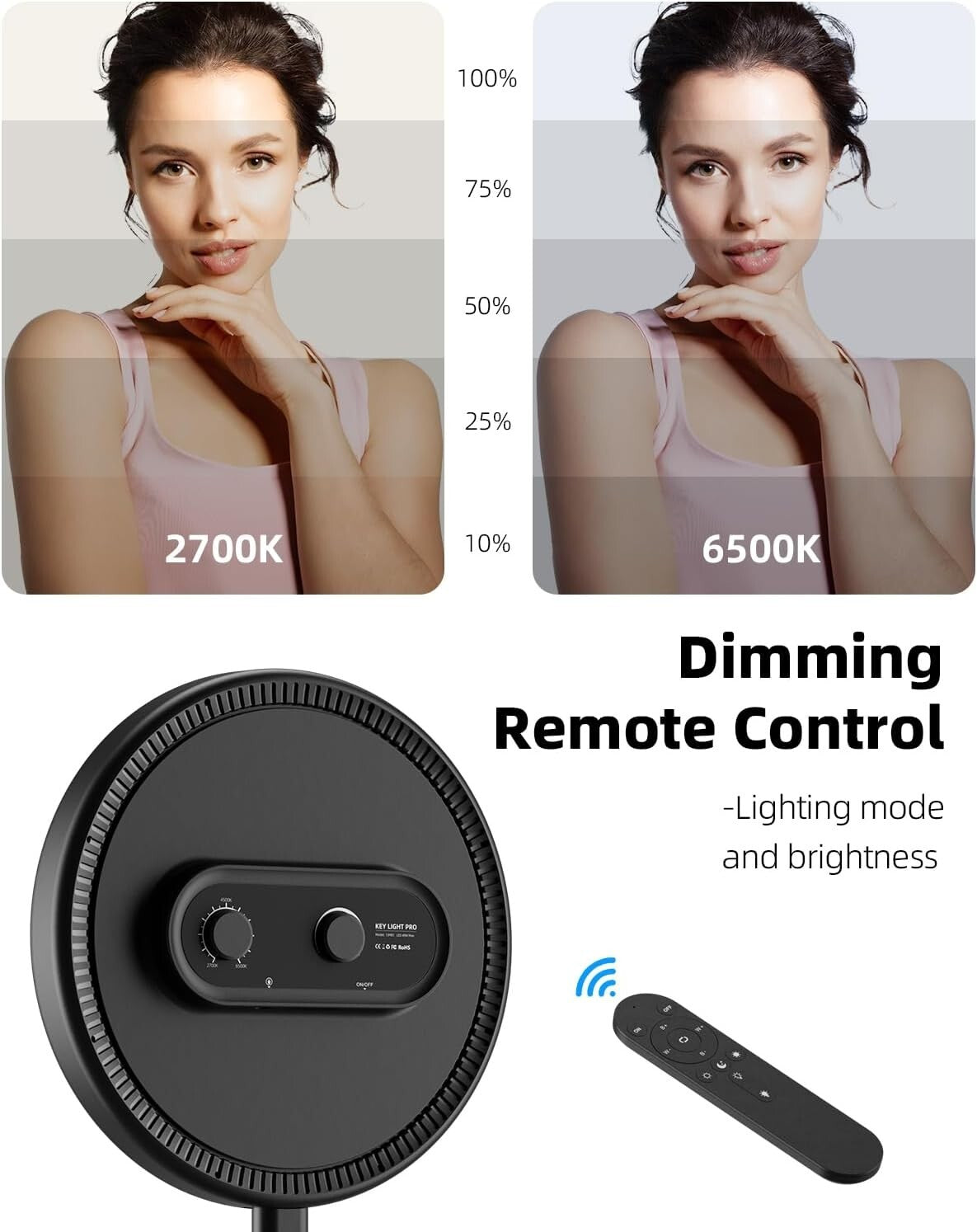 6500K Ring Light with 72'' Tripod and Remote for Live Streaming & Photography