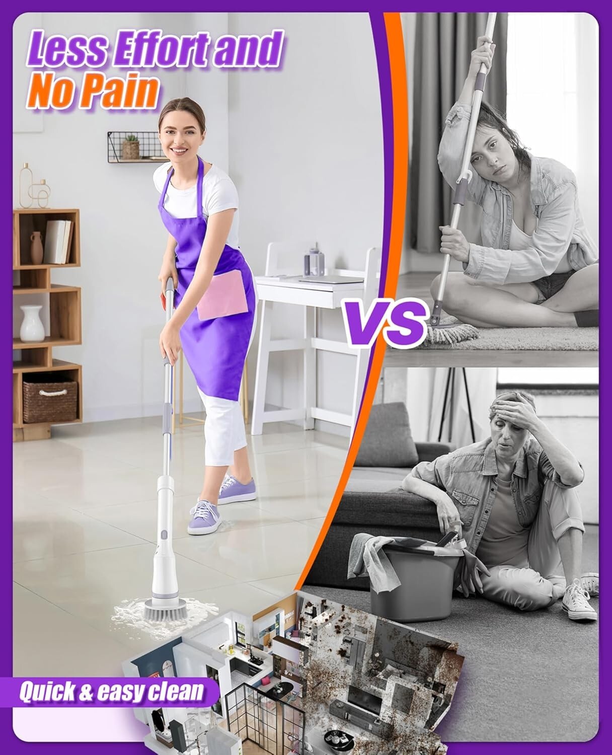 Adjustable Rotary Floor Brush Set with Waterproof Design & Powerful 25W Motor