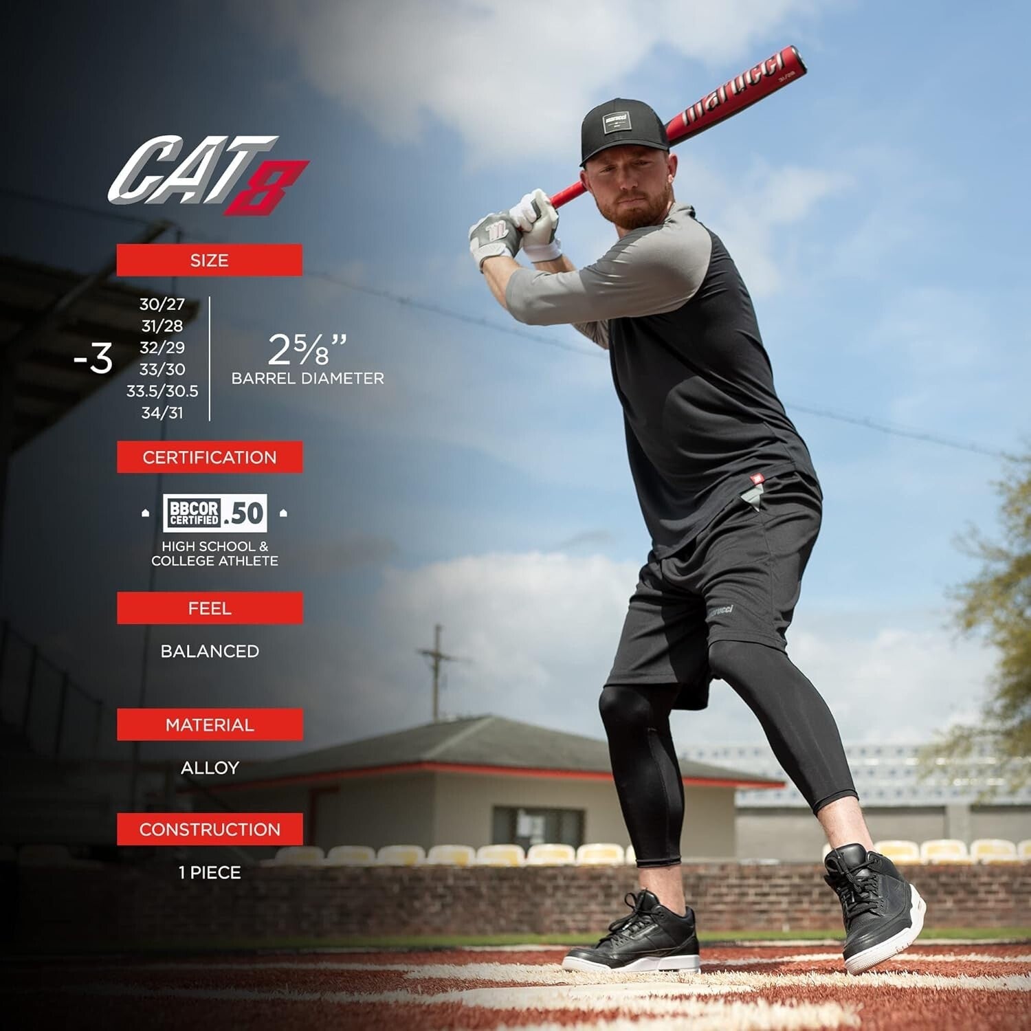 Durable Micro-Perforated Grip -3 BBCOR Baseball Bat, 33" Ideal for All