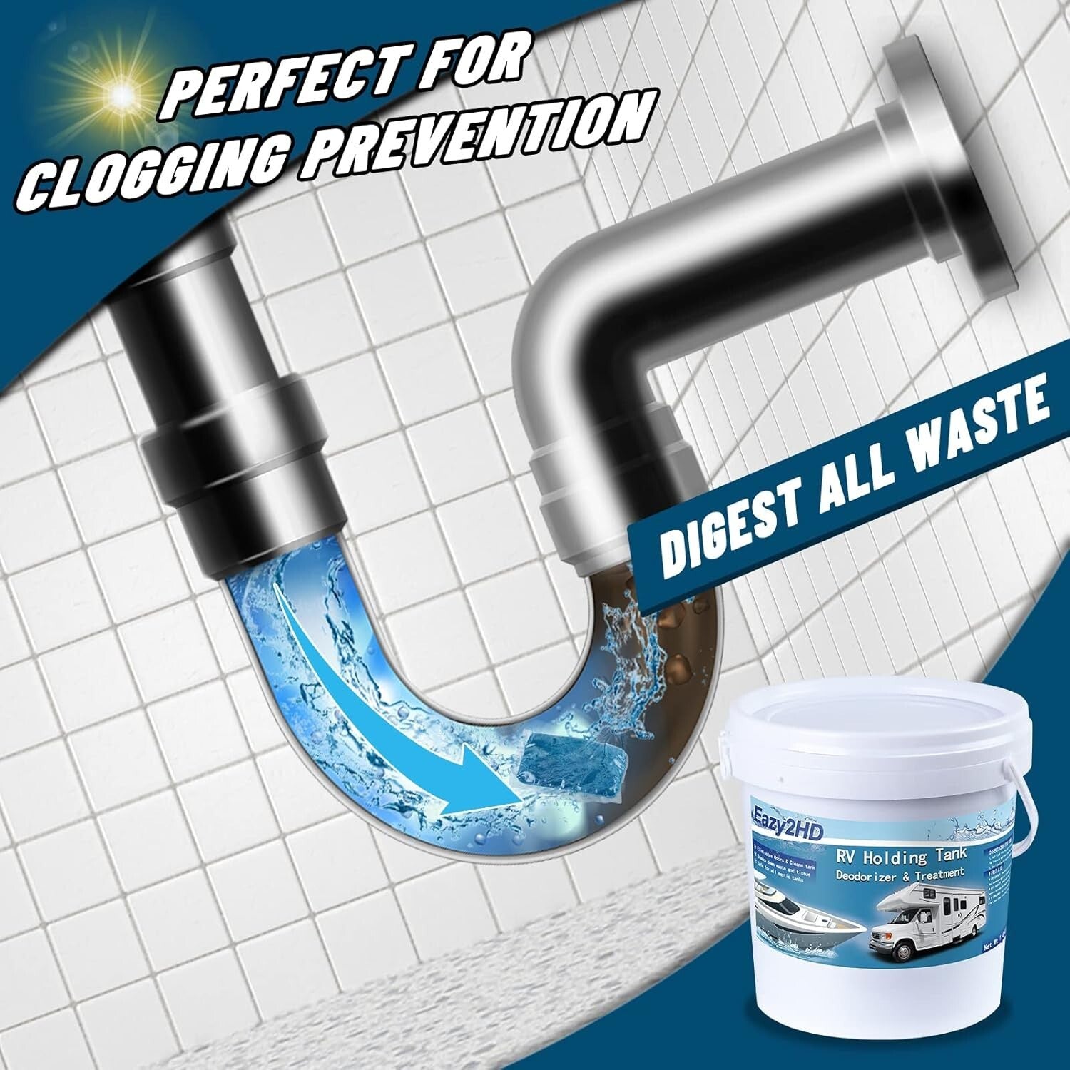 50 Pack RV Tank Deodorizer - Biodegradable Waste Treatment for Portable Toilets