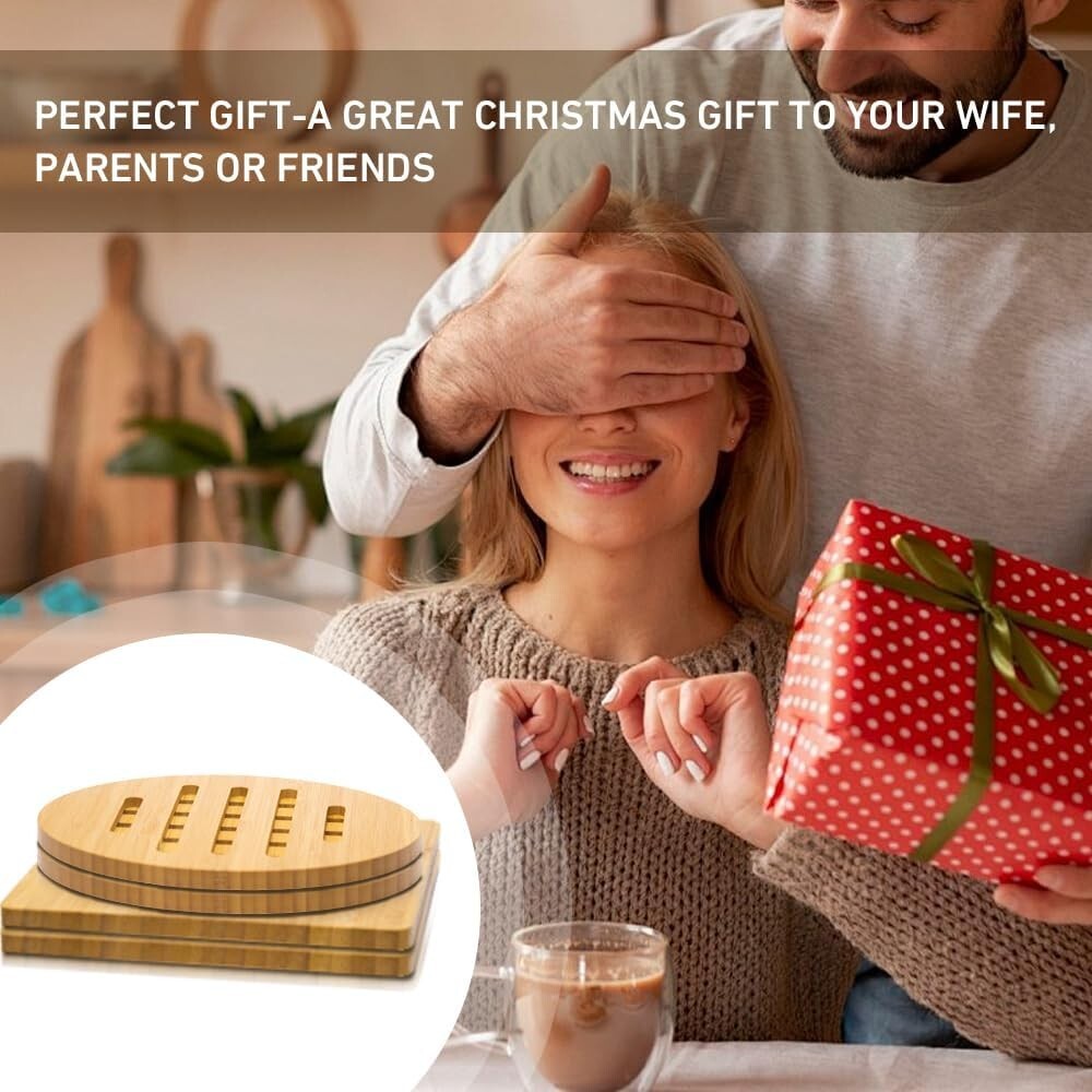 Stylish Bamboo Trivet Set of 16 - Heat Resistant Hot Pads for Kitchen & Dining